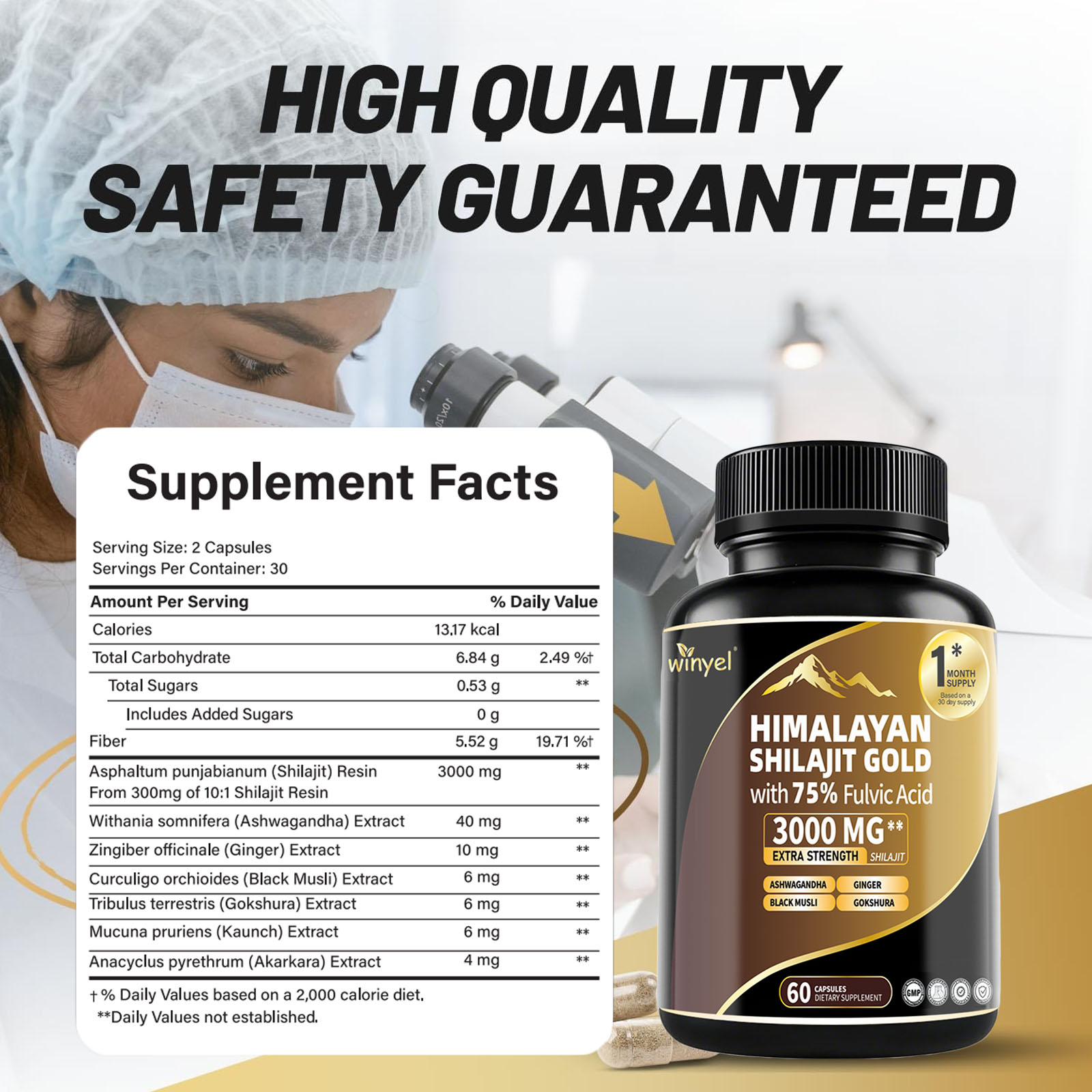 Shilajit Capsules, Ashwagandha, Gokshura, 85 Trace Minerals, High Potency Gold Grade Himalayan Shilajit Supplements, 60 Capsules For Women And Men