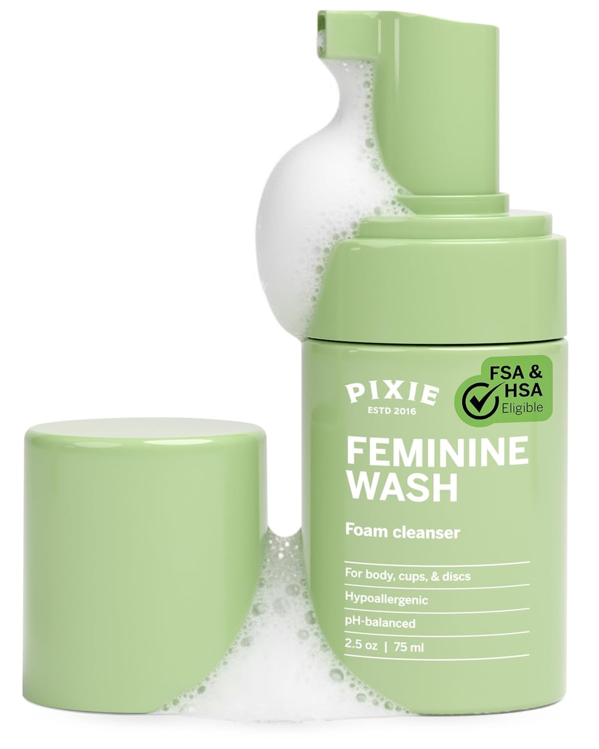 Pixie Feminine Wash – Healthy Foaming Cleaner with Natural Ingredients – More Foam Wash in Bottle Than Any Other Brand – pH Balanced & Plant Based – for Your Menstrual Cups and Discs, 6.5 Fluid oz