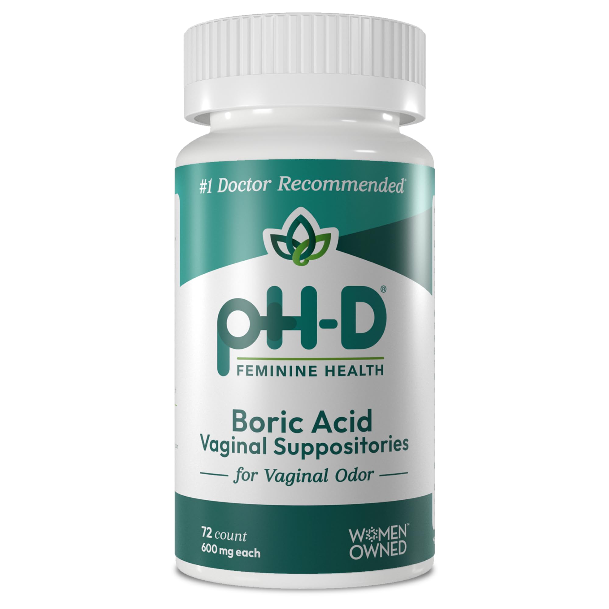 pH-D Feminine Health Support - 600 mg Boric Acid Suppositories - Woman Owned - for Vaginal Odor Use - 36 Count