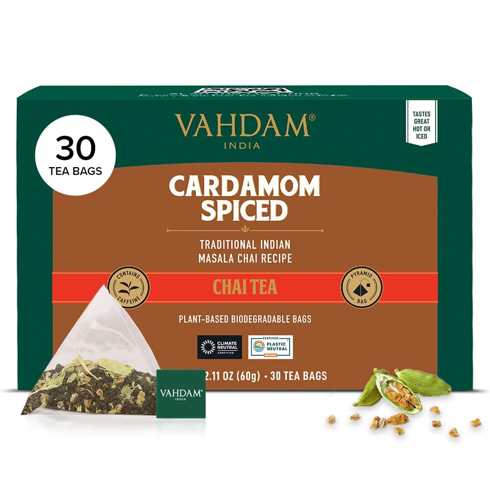 VAHDAM, Turmeric Moringa Tea Bags (100 Herbal Tea Bags) Caffeine Free, Non GMO | 100% Pure Herbal Blend - Sweet & Earthy | Resealable Ziplock Pouch