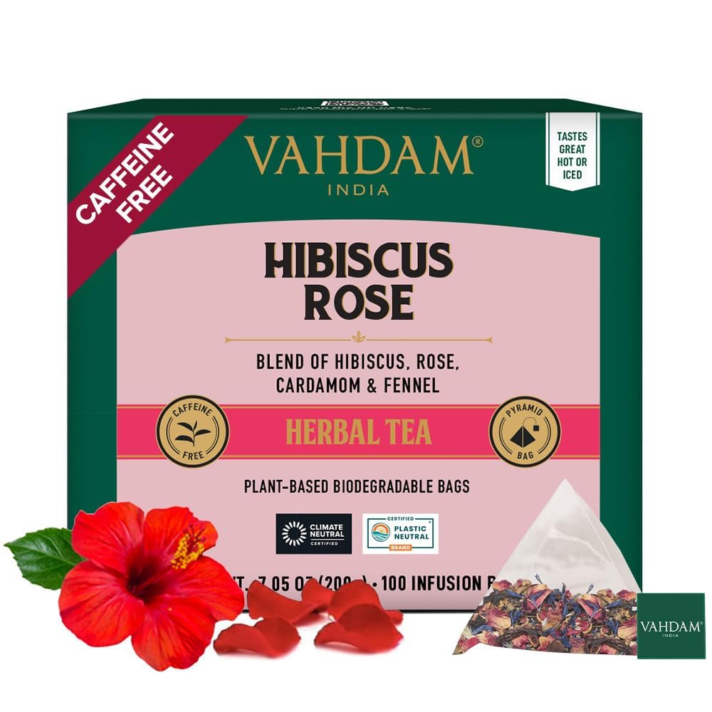 VAHDAM, Turmeric Moringa Tea Bags (100 Herbal Tea Bags) Caffeine Free, Non GMO | 100% Pure Herbal Blend - Sweet & Earthy | Resealable Ziplock Pouch