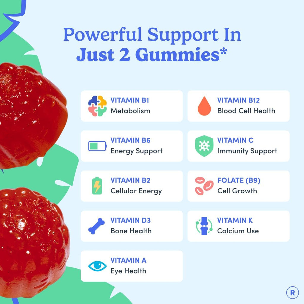 FIRST DAY Multivitamin for Men + Organic Fruit & Veggie Blend, Mens Multivitamins Gummies with 13 Key Nutrients for Energy, Focus, Immunity - Vitamins A, B1, B2, B6, B9, B12, C, D3, K - 30 Day Supply