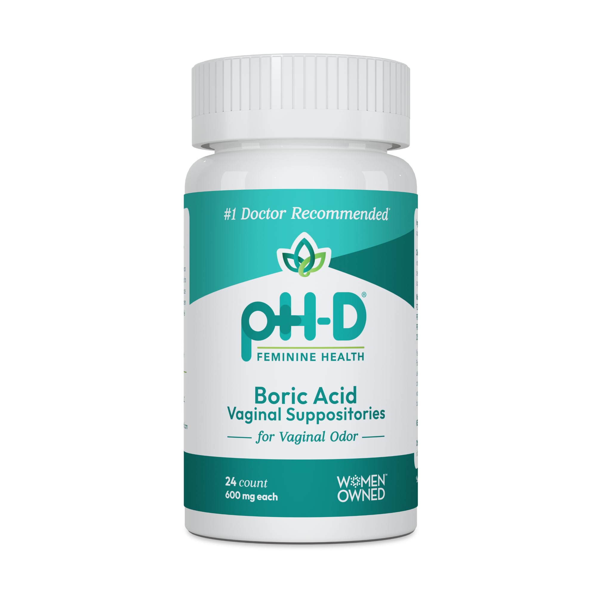 pH-D Feminine Health Support - 600 mg Boric Acid Suppositories - Woman Owned - for Vaginal Odor Use - 36 Count