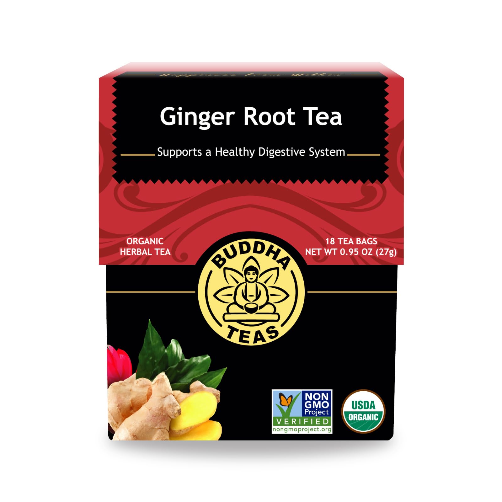 Buddha Teas - Organic Turmeric Ginger Tea - Herbal Tea - Earthy, Mildly Spicy Taste & Sweet Undertones - Enjoy Hot or Cold - Caffeine Free - 100% Kosher & Non-GMO - 18 Tea Bags (Pack of 1)