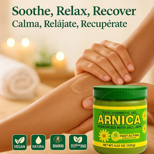 Arnica Flores Gel(Pomada)4.23 oz–Natural Concentrated Topical Gel for Muscles & Joints,Fast-Absorbing, Botanical Aroma Massage Therapy,Post-Workout,Daily Use,100% Natural, Vegan,Non-GMO–by BexpertsUSA