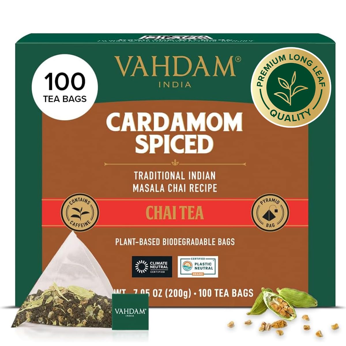 VAHDAM, Turmeric Moringa Tea Bags (100 Herbal Tea Bags) Caffeine Free, Non GMO | 100% Pure Herbal Blend - Sweet & Earthy | Resealable Ziplock Pouch