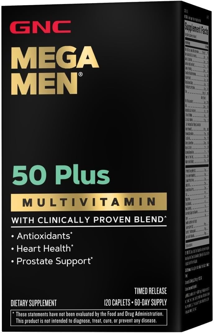 GNC Mega Men 50 Plus Multivitamin for Men | Antioxidants | Heart Health | Prostate and Circulatory Support | 120 Count