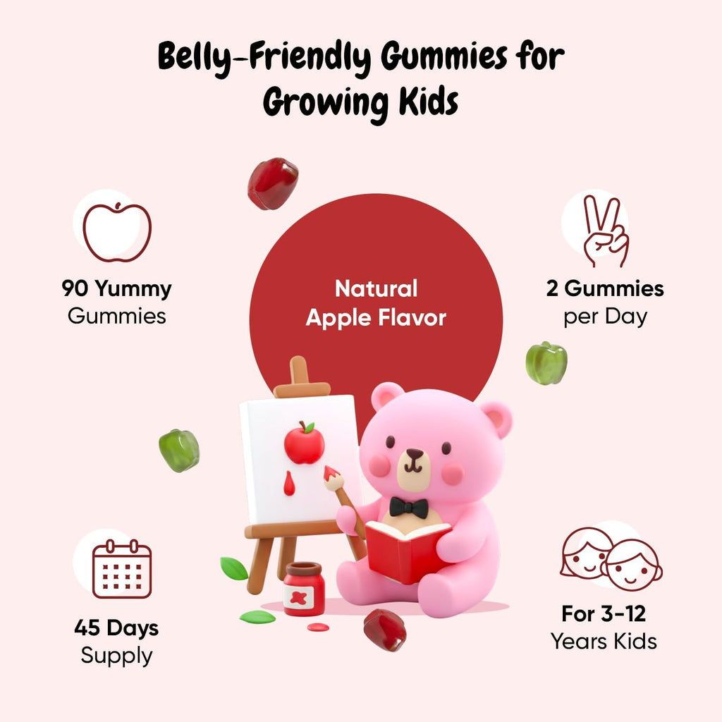 maxmedix Kids Probiotics Gummies | Prebiotic + Probiotics for Kids - 1 Billion CFU & Inulin (45-Day Supply) | 90 Children Synbiotic Gummies | Natural Apple Flavor | Vegan, Non-GMO