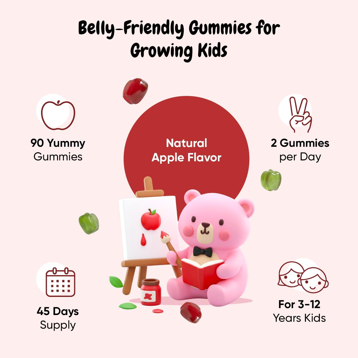 maxmedix Kids Probiotics Gummies | Prebiotic + Probiotics for Kids - 1 Billion CFU & Inulin (45-Day Supply) | 90 Children Synbiotic Gummies | Natural Apple Flavor | Vegan, Non-GMO