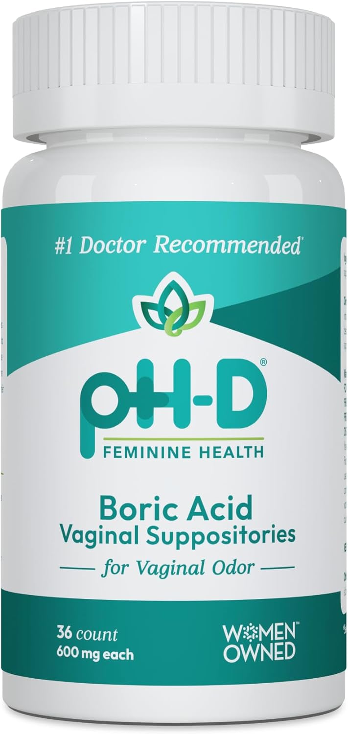 pH-D Feminine Health Support - 600 mg Boric Acid Suppositories - Woman Owned - for Vaginal Odor Use - 36 Count