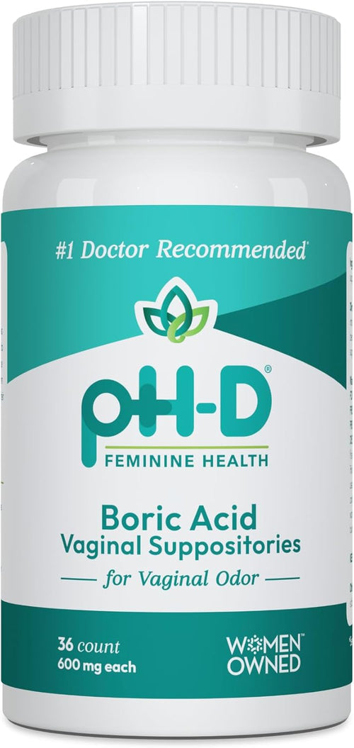 pH-D Feminine Health Support - 600 mg Boric Acid Suppositories - Woman Owned - for Vaginal Odor Use - 36 Count