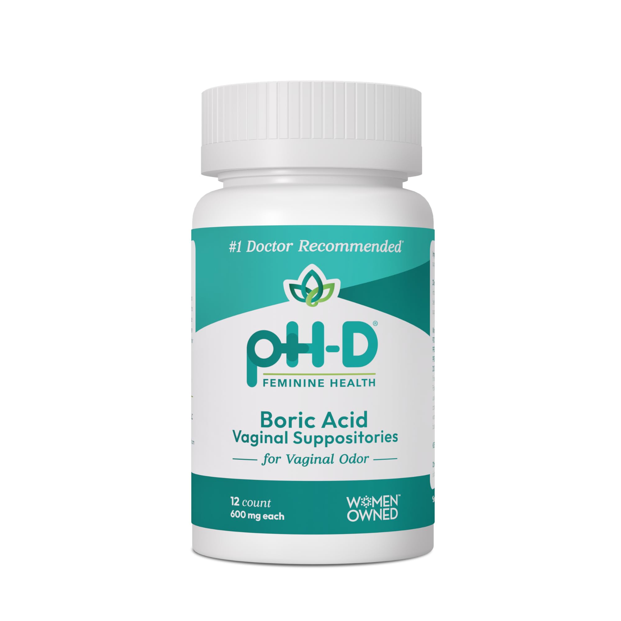 pH-D Feminine Health Support - 600 mg Boric Acid Suppositories - Woman Owned - for Vaginal Odor Use - 36 Count