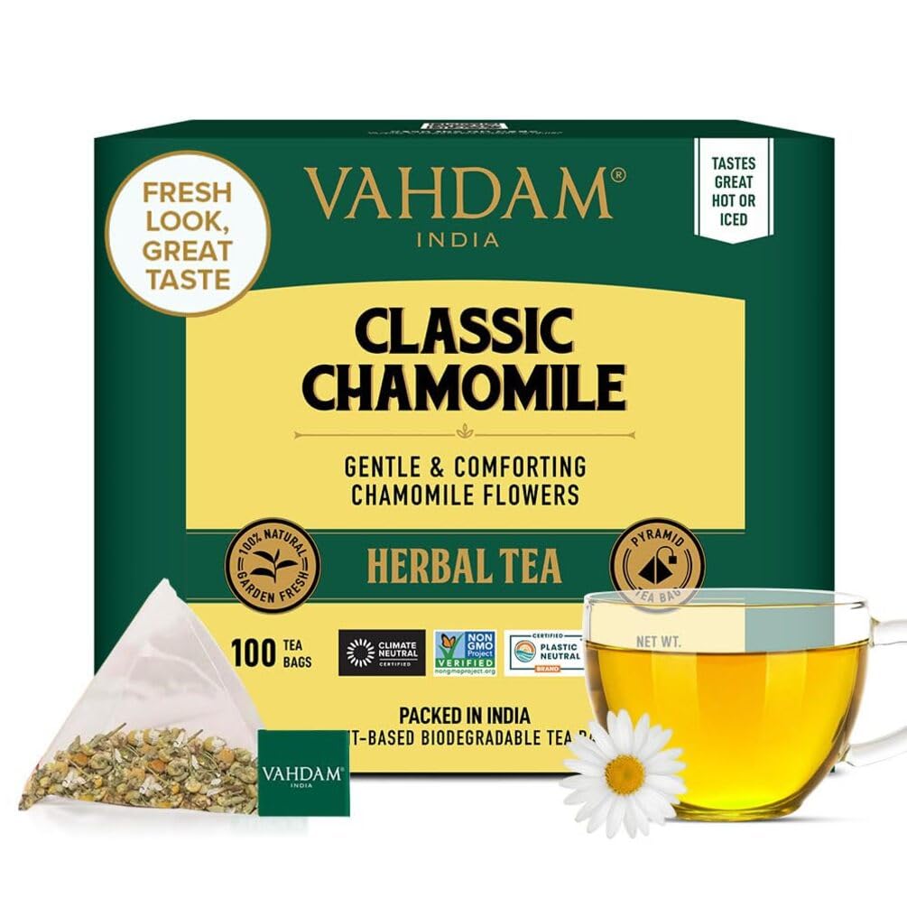 VAHDAM, Turmeric Moringa Tea Bags (100 Herbal Tea Bags) Caffeine Free, Non GMO | 100% Pure Herbal Blend - Sweet & Earthy | Resealable Ziplock Pouch