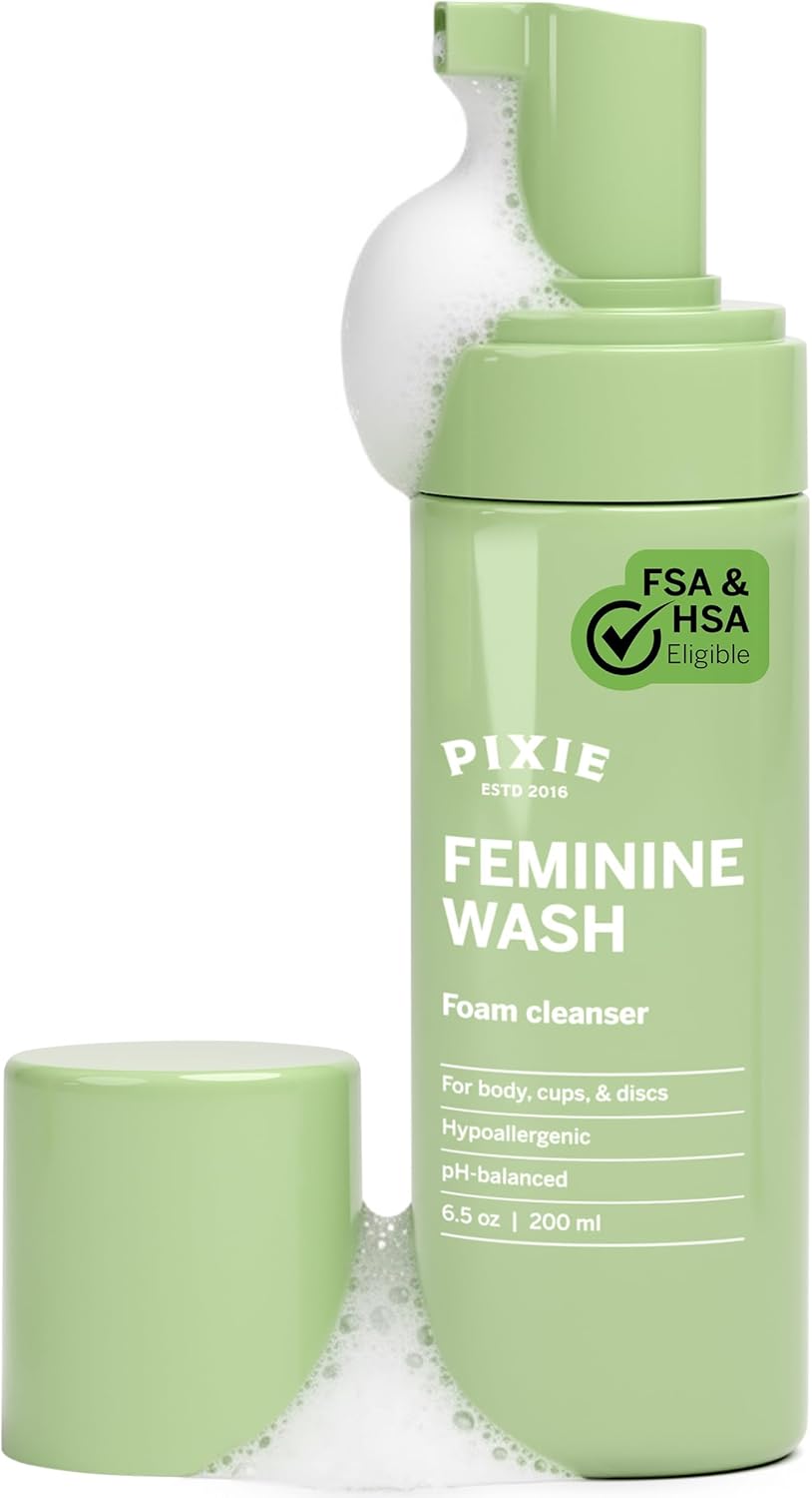 Pixie Feminine Wash – Healthy Foaming Cleaner with Natural Ingredients – More Foam Wash in Bottle Than Any Other Brand – pH Balanced & Plant Based – for Your Menstrual Cups and Discs, 6.5 Fluid oz