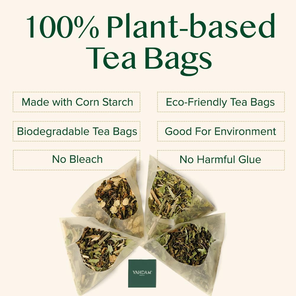 VAHDAM, Turmeric Moringa Tea Bags (100 Herbal Tea Bags) Caffeine Free, Non GMO | 100% Pure Herbal Blend - Sweet & Earthy | Resealable Ziplock Pouch
