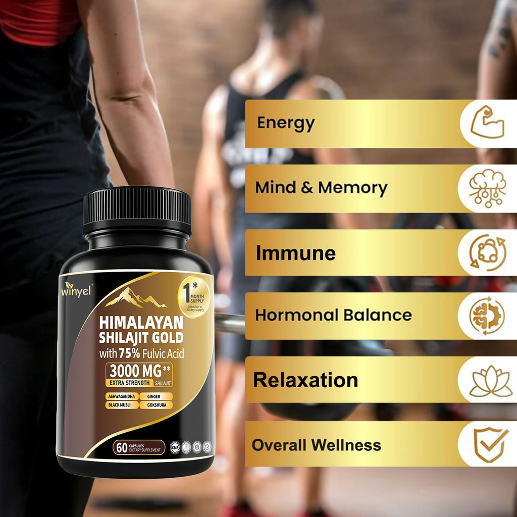 Shilajit Capsules, Ashwagandha, Gokshura, 85 Trace Minerals, High Potency Gold Grade Himalayan Shilajit Supplements, 60 Capsules For Women And Men