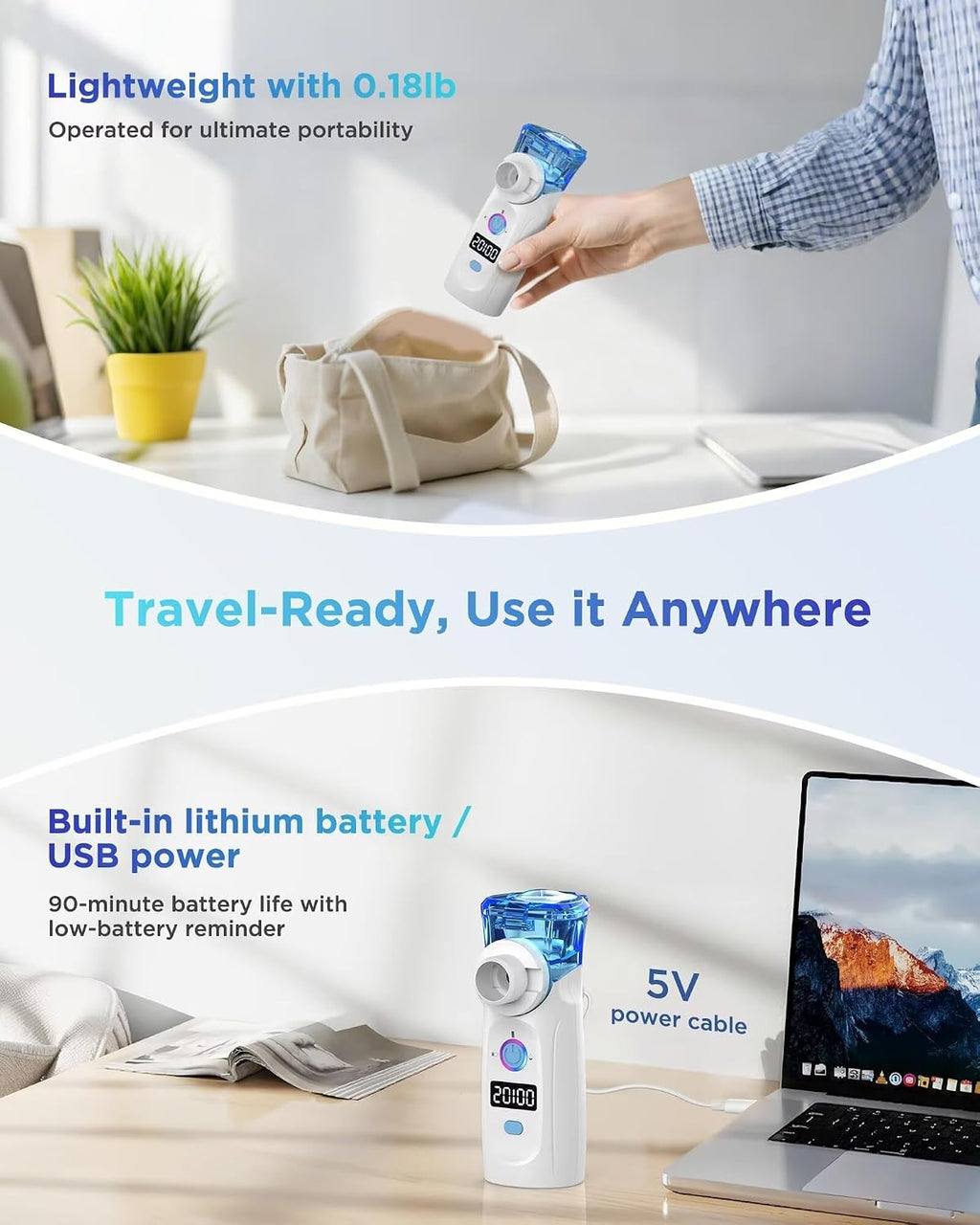 Portable Nebulizer - Smart Mesh Nebulizer with LED Timer Display,Quiet Rechargeable Handheld Nebulizer for Pets, Timed Auto-Off,Includes Masks & Mouthpiece APOWUS