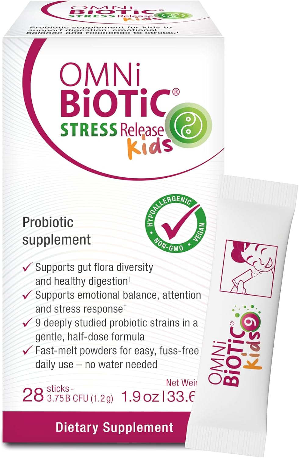 Omni-Biotic Stress Release Kids Probiotic – Science Backed Kids Probiotic Supplement for Digestion, Emotional Balance & Stress Resilience – Fast-Melt Powder (28 Daily Packets)