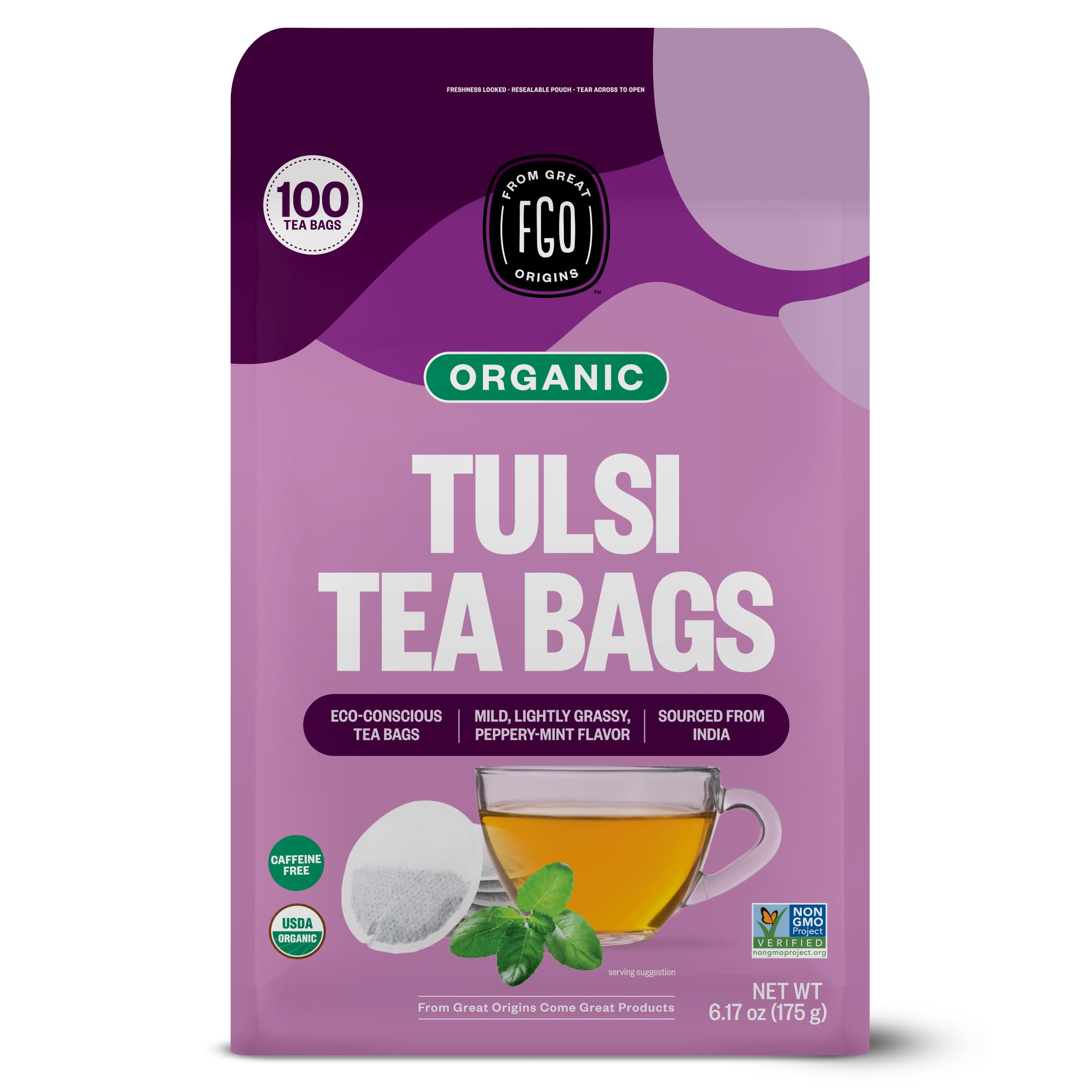 FGO Organic Hibiscus Tea, 100 Count, Eco-Conscious Tea Bags, Caffeine Free, Packaging May Vary (Pack of 1)
