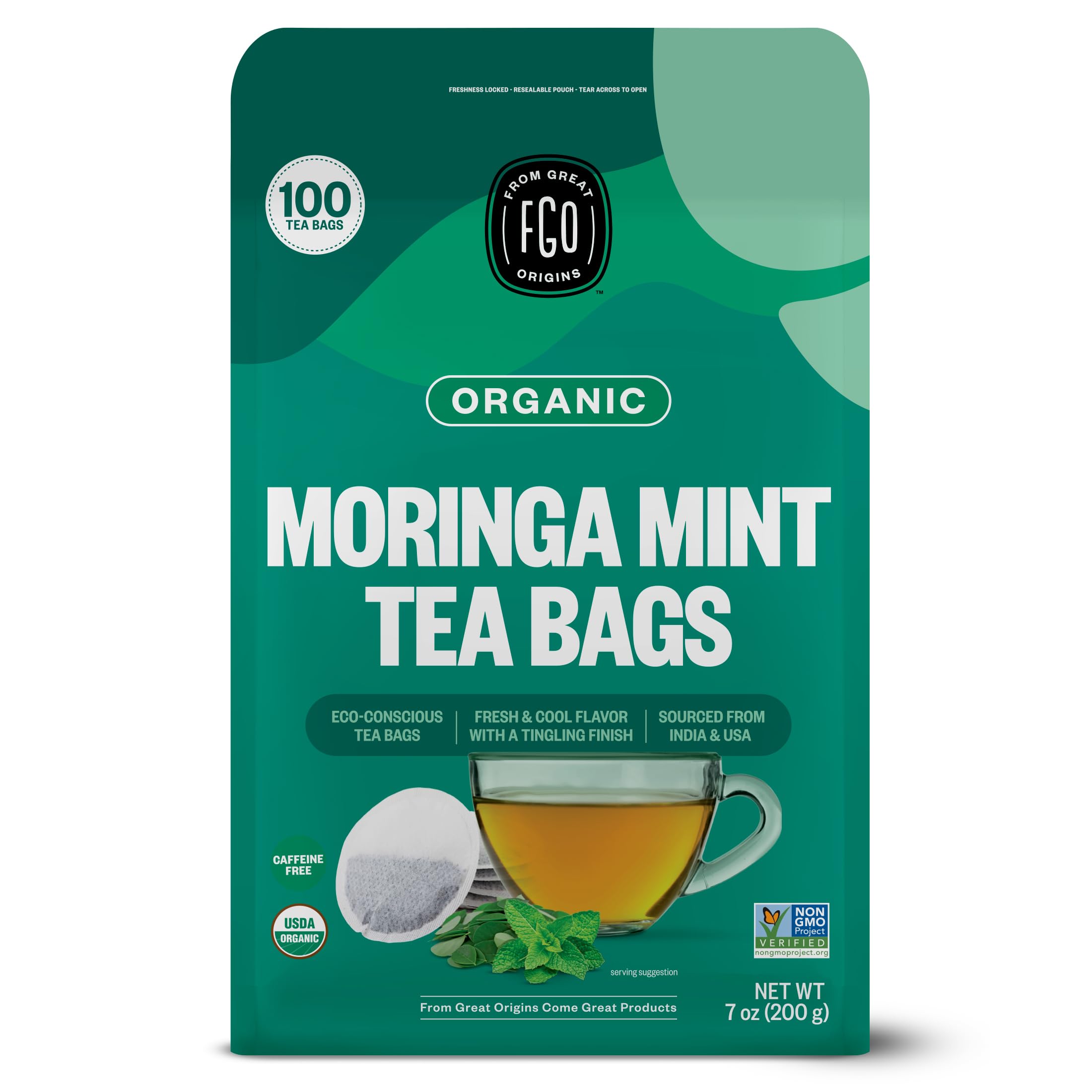 FGO Organic Chamomile Tea, 100 Count, Eco-Conscious Tea Bags, Resealable Bag, Packaging May Vary (Pack of 1)