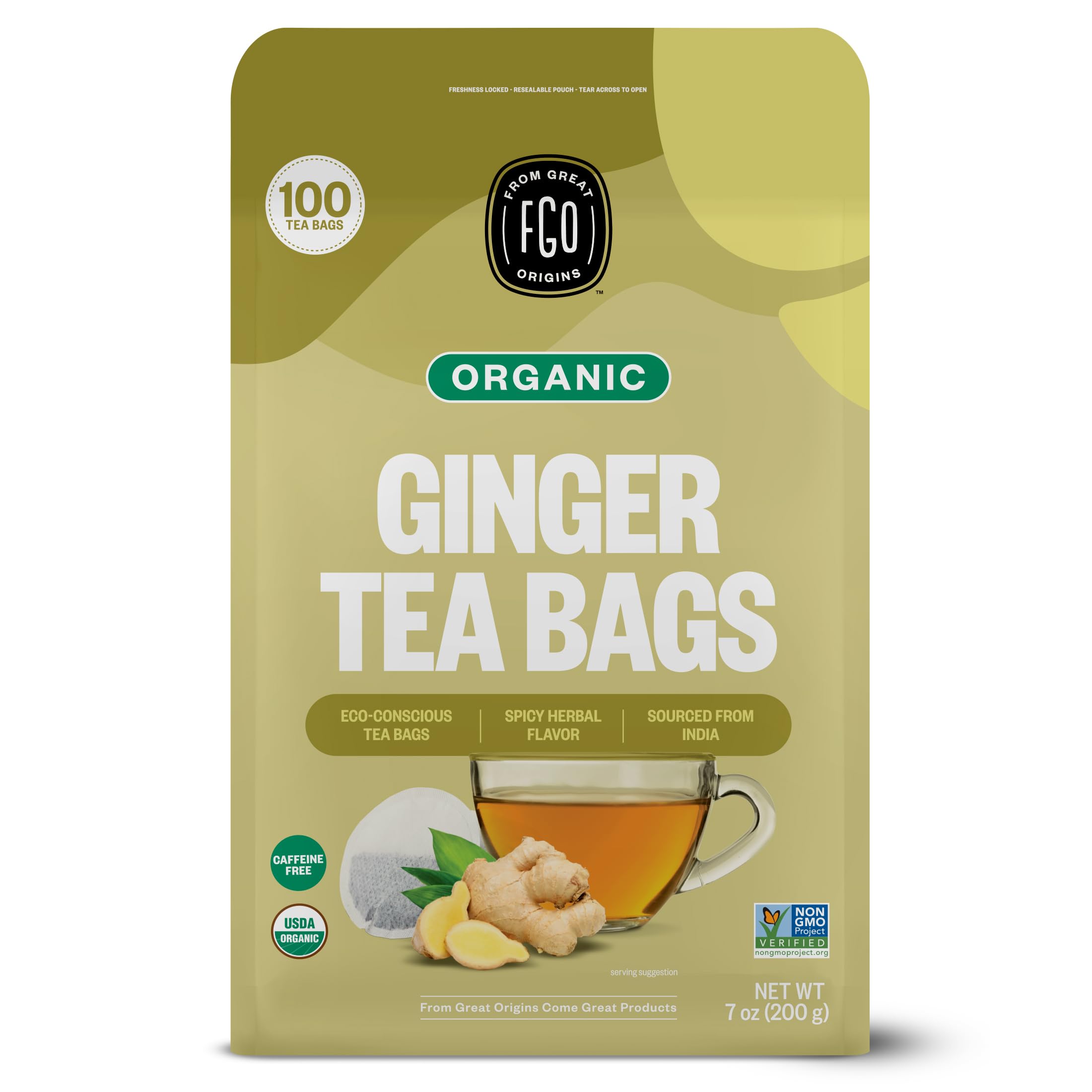 FGO Organic Chamomile Tea, 100 Count, Eco-Conscious Tea Bags, Resealable Bag, Packaging May Vary (Pack of 1)