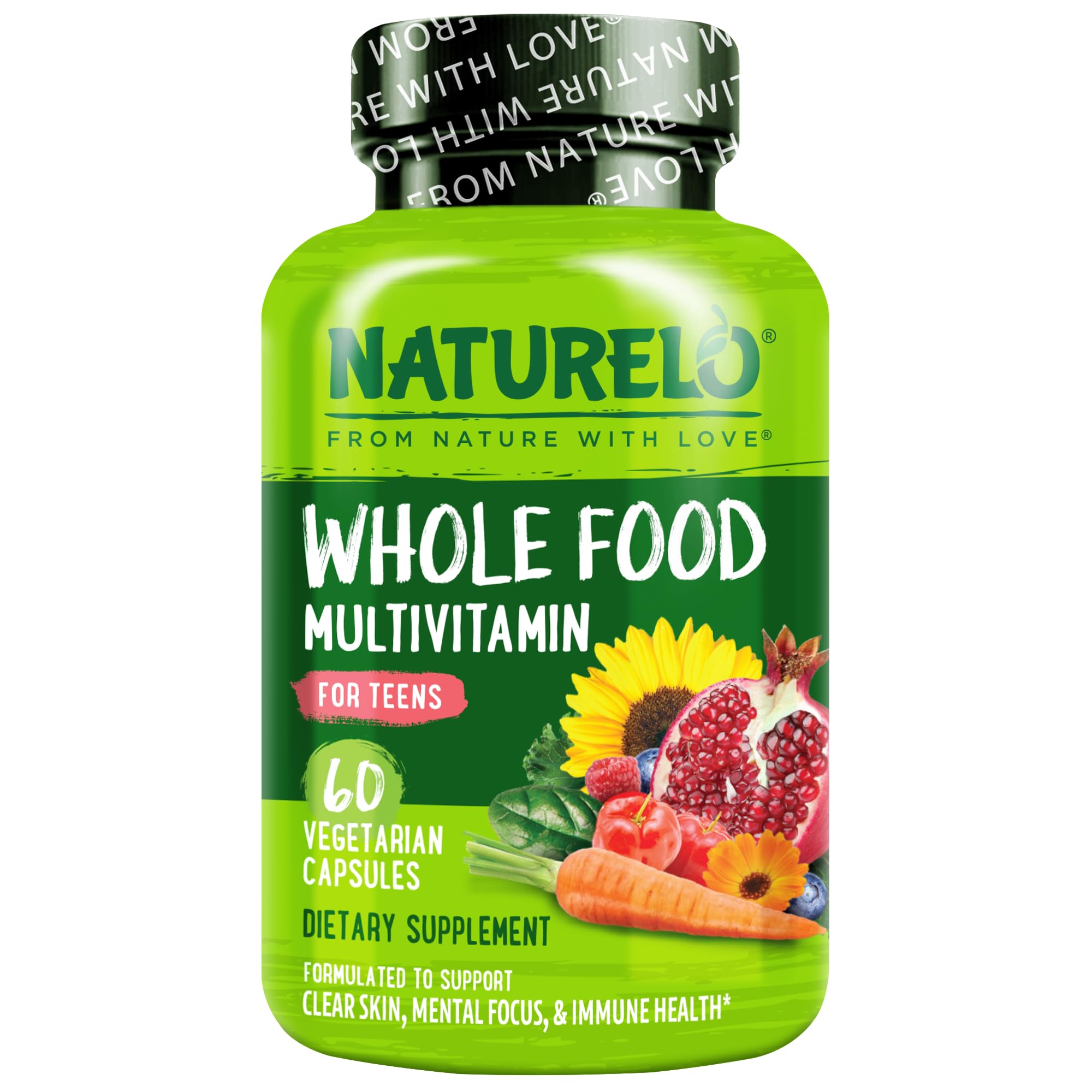 NATURELO Multivitamins for Teenage Girls/Boys, 120 Capsules, Whole Food Multivitamin with Minerals, Non-GMO, Vegetarian