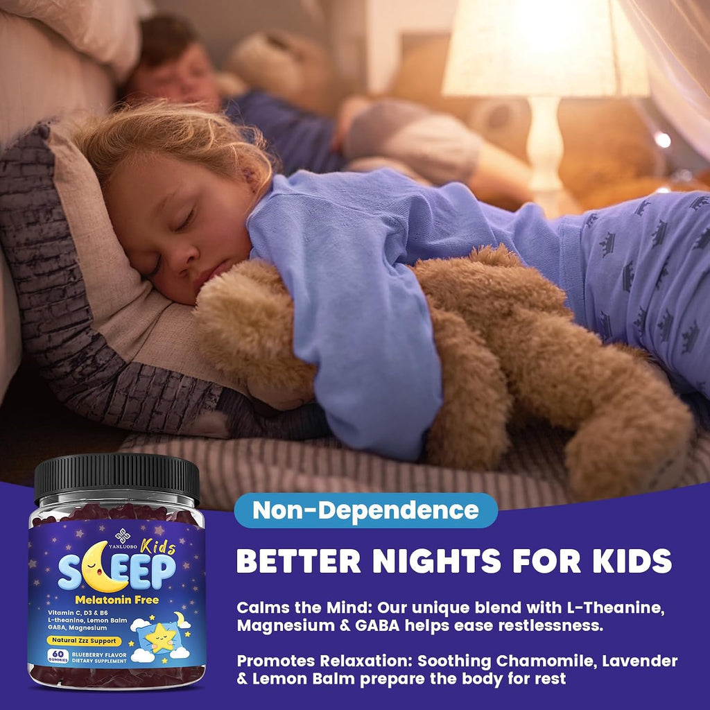 Kids Sleep Gummies - with Magnesium Glycinate, Lemon Balm, L-Theanine & GABA - Calming Relaxation, Support Natural Sleep, Quiet Mind - Berry Flavor, Non-Habit Forming