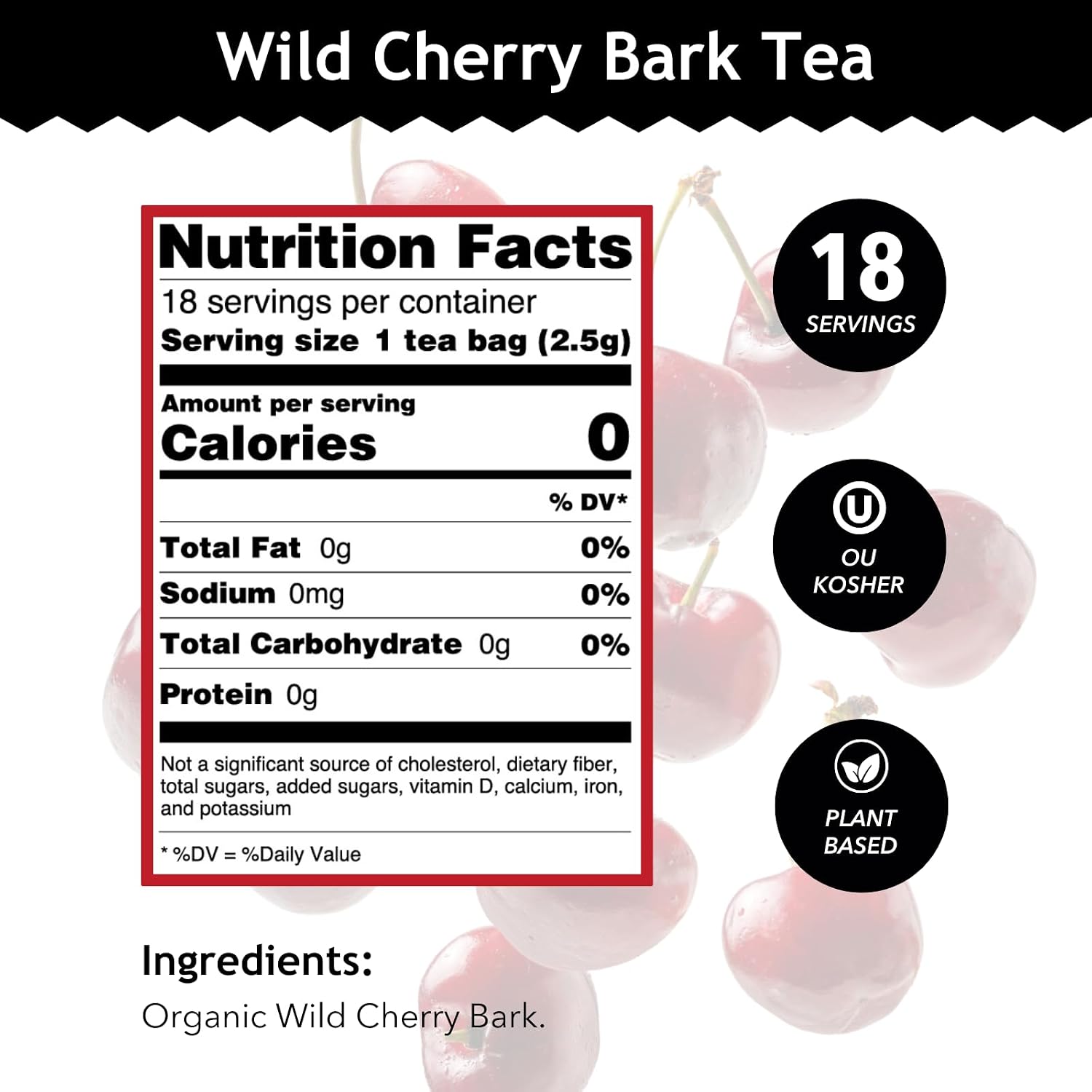 Buddha Teas - Organic Wild Cherry Bark Tea - Herbal Tea - For Health & Wellbeing - Supports Respiratory & Digestive Health - Clean Ingredients - Caffeine Free - OU Kosher - 18 Tea Bags (Pack of 1)