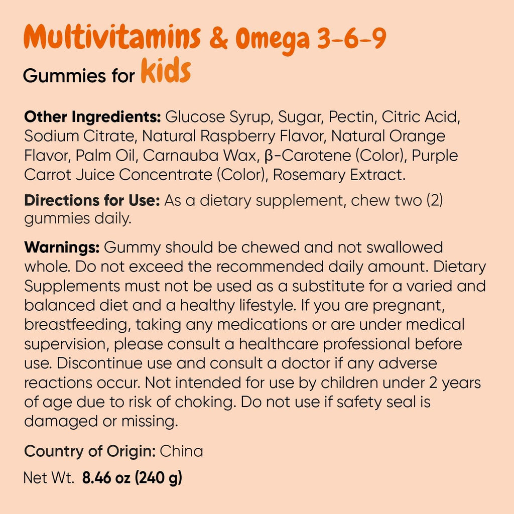 maxmedix Kids Multivitamin Gummies with Omega 3 6 9 | 20 Key Vitamins C, A, D, E, B12 & Zinc - Daily Multivitamin for kids Healthy Immune System, Raspberry & Orange Flavors, 2-Month Supply (120 Count)