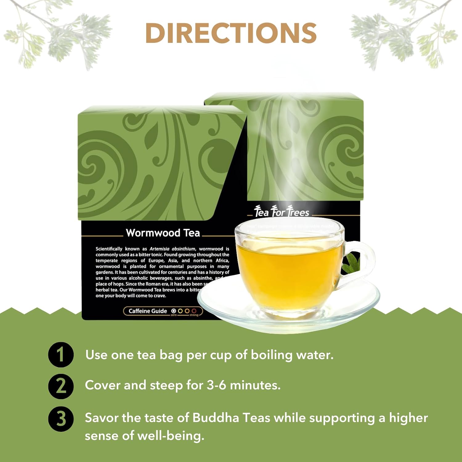 Buddha Teas - Organic Wormwood Tea - Herbal Tea - For Health & Wellbeing - With Antioxidants & Minerals - Clean Ingredients - Caffeine Free - OU Kosher & Non-GMO - 18 Tea Bags (Pack of 1)