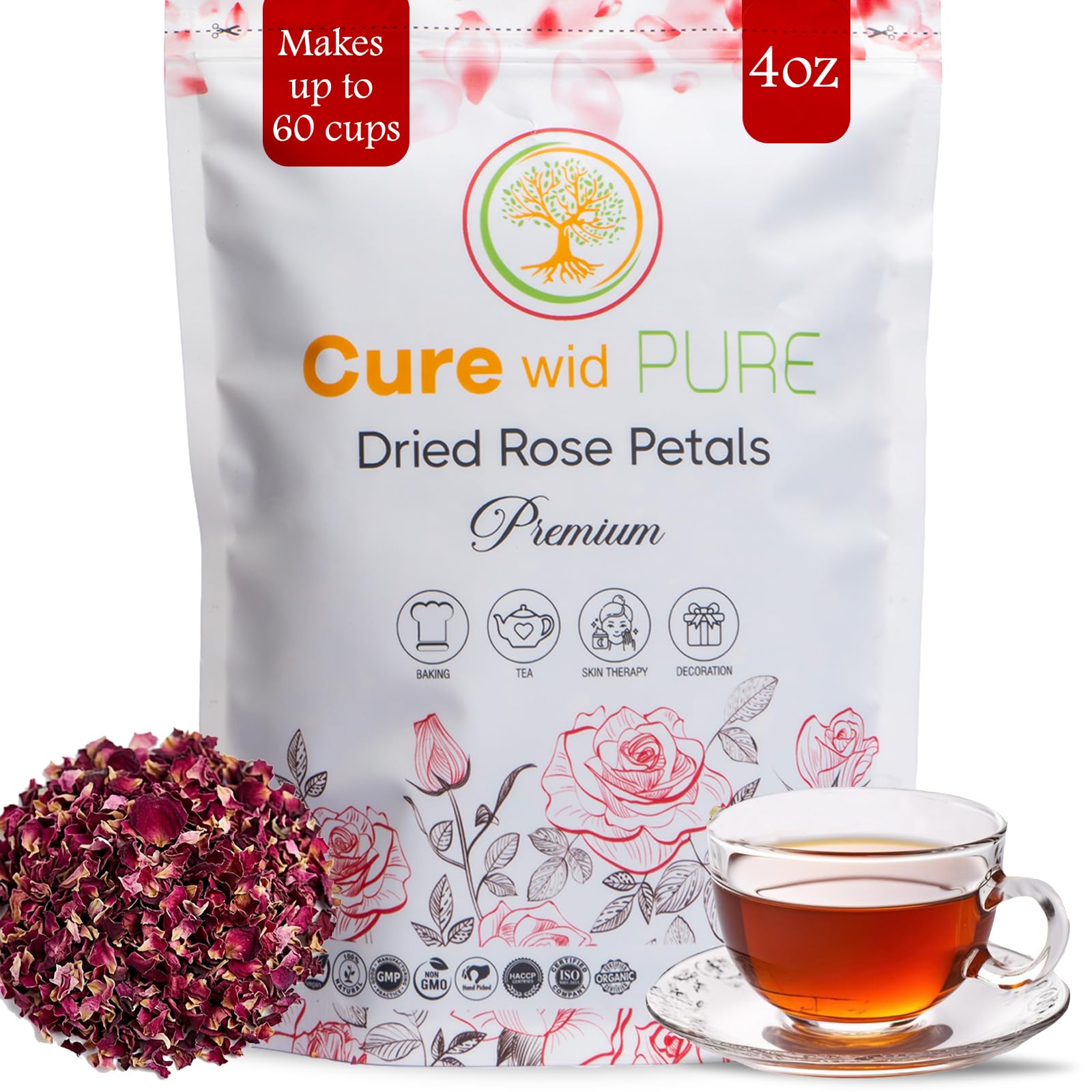 Cure wid Pure Organic Wormwood Herb Dried Cut & Sifted 4oz/114g - Artemisia Absinthium - Non-GMO,Preservative & Additives Free Wormwood Tea In Eco Friendly Resealable Pouch Traditional Herbal Remedy