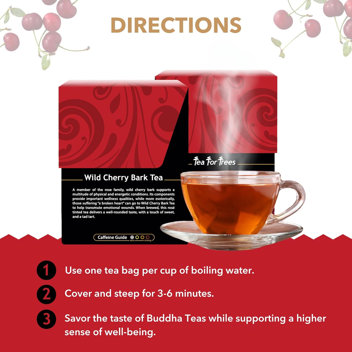 Buddha Teas - Organic Wild Cherry Bark Tea - Herbal Tea - For Health & Wellbeing - Supports Respiratory & Digestive Health - Clean Ingredients - Caffeine Free - OU Kosher - 18 Tea Bags (Pack of 1)