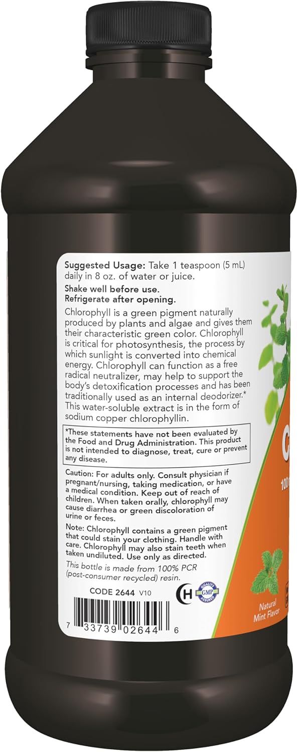 NOW Foods Supplements, Liquid Chlorophyll, Super Concentrated, Internal Deodorizer*,Boost Energy, Mint Flavor, 16-Ounce