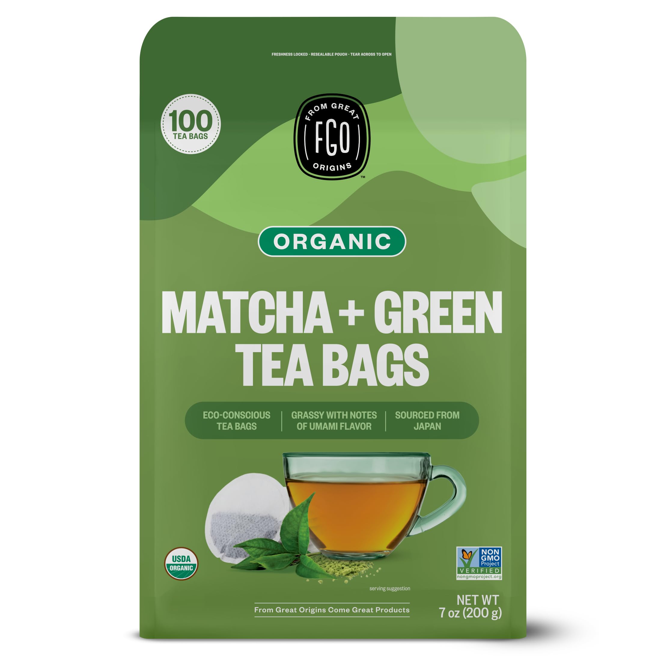 FGO Organic Chamomile Tea, 100 Count, Eco-Conscious Tea Bags, Resealable Bag, Packaging May Vary (Pack of 1)