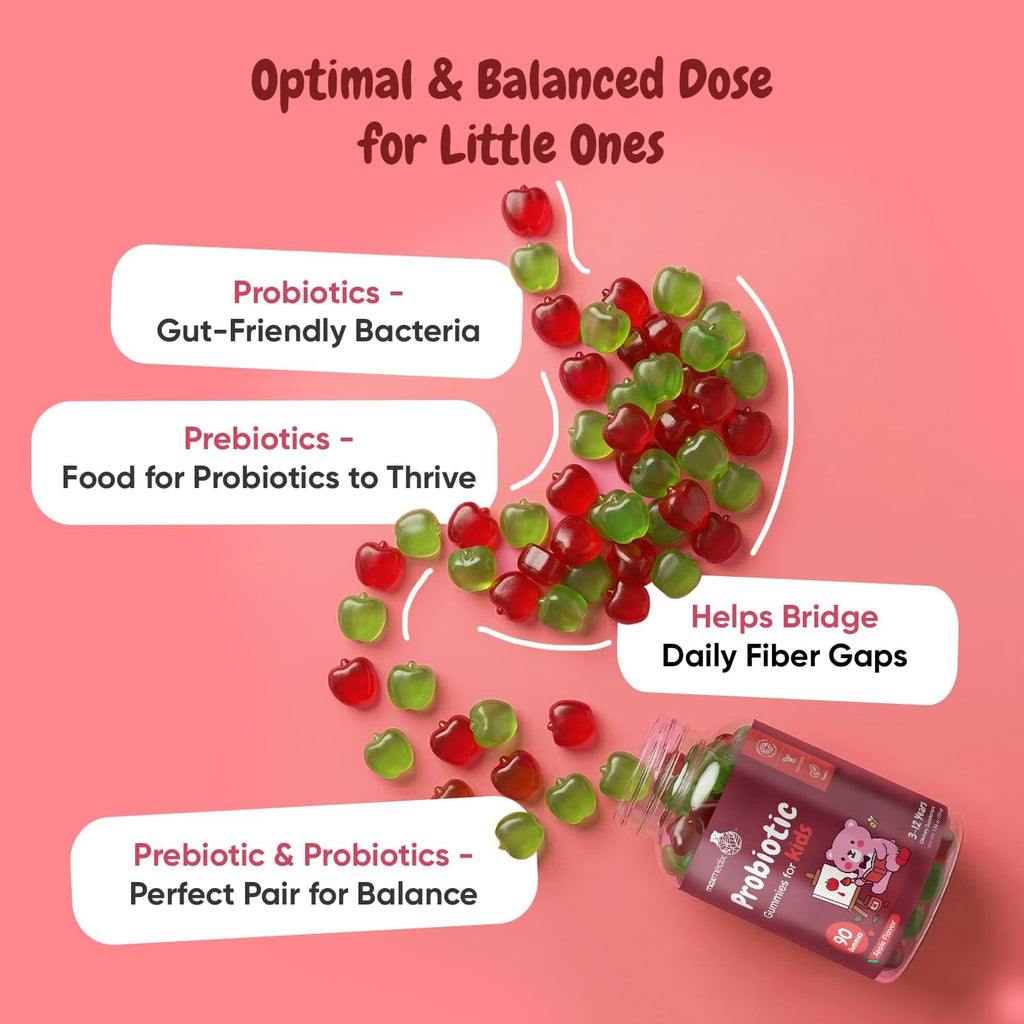 maxmedix Kids Probiotics Gummies | Prebiotic + Probiotics for Kids - 1 Billion CFU & Inulin (45-Day Supply) | 90 Children Synbiotic Gummies | Natural Apple Flavor | Vegan, Non-GMO