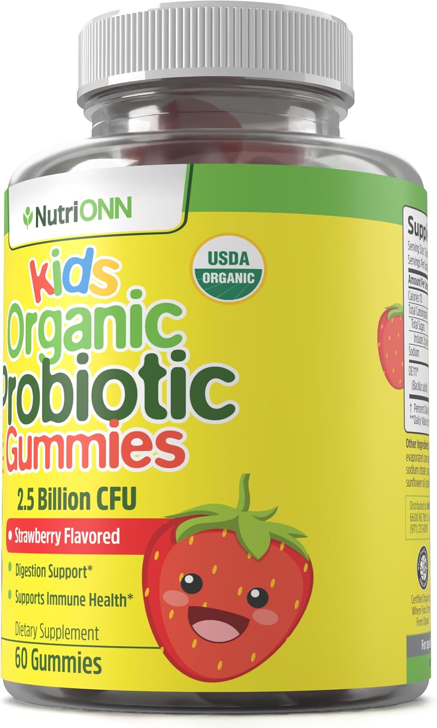 NutriONN Organic Kids Probiotic Gummies - USDA Organic Chewable Probiotics for Kids - 60 Delicious Gummies - Child Digestive, Immune Support & Gut Health Supplement - Vegan & Non-GMO