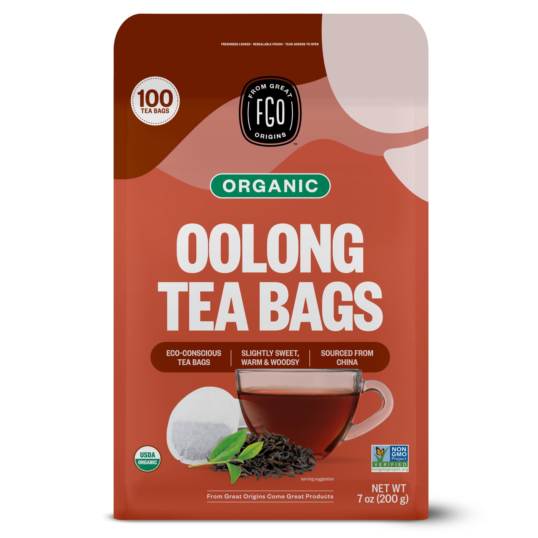 FGO Organic Hibiscus Tea, 100 Count, Eco-Conscious Tea Bags, Caffeine Free, Packaging May Vary (Pack of 1)