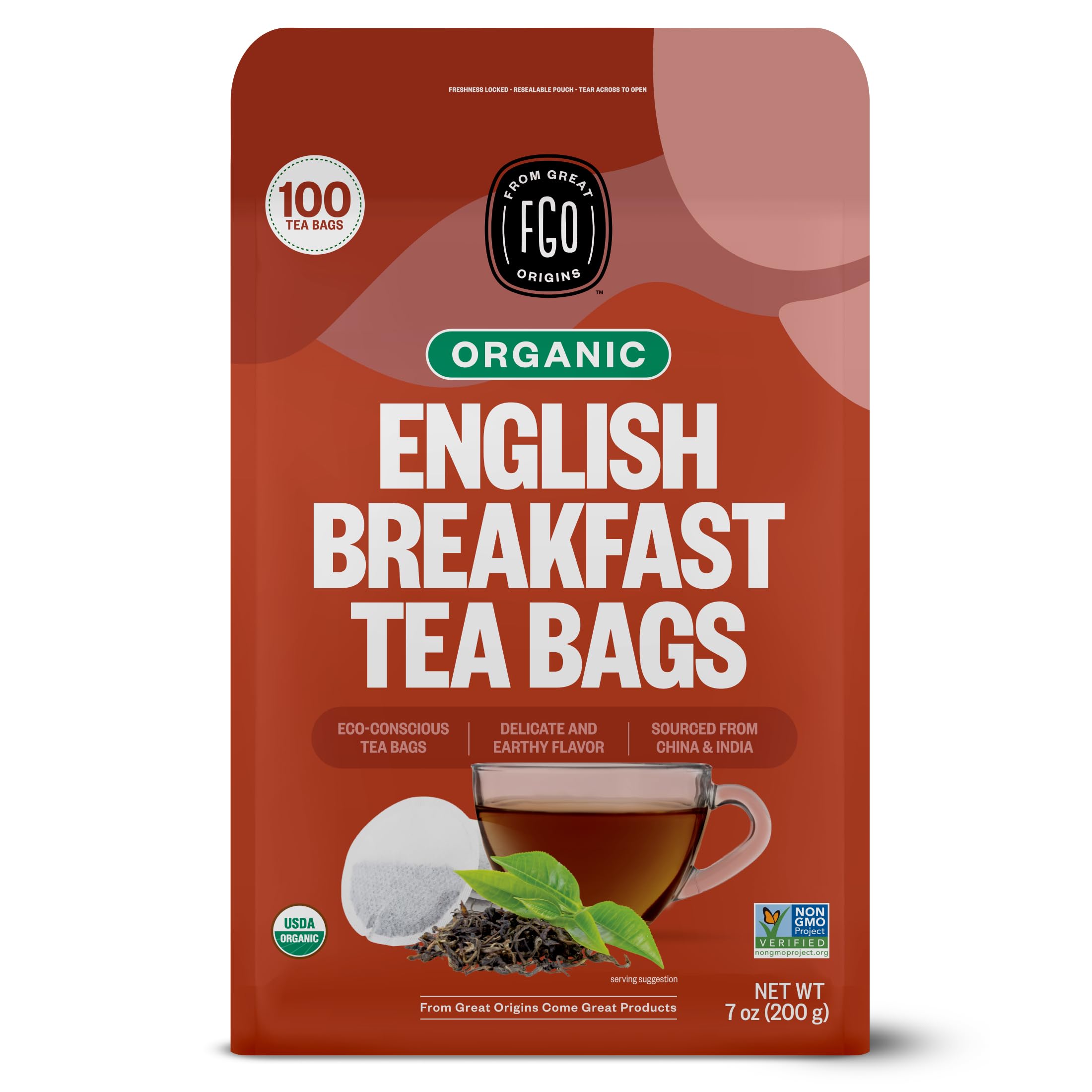 FGO Organic Hibiscus Tea, 100 Count, Eco-Conscious Tea Bags, Caffeine Free, Packaging May Vary (Pack of 1)