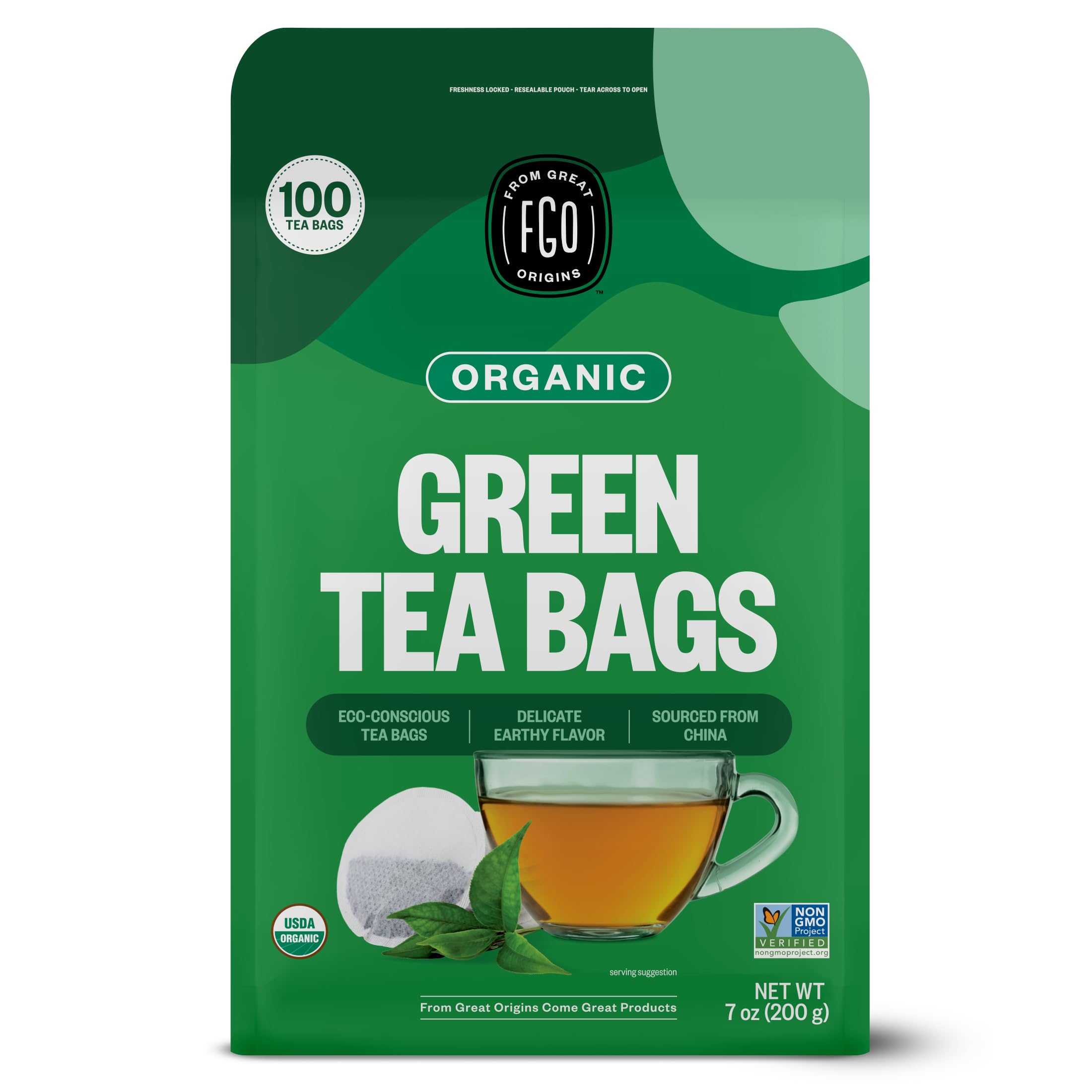 FGO Organic Chamomile Tea, 100 Count, Eco-Conscious Tea Bags, Resealable Bag, Packaging May Vary (Pack of 1)