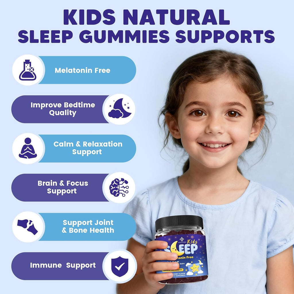 Kids Sleep Gummies - with Magnesium Glycinate, Lemon Balm, L-Theanine & GABA - Calming Relaxation, Support Natural Sleep, Quiet Mind - Berry Flavor, Non-Habit Forming
