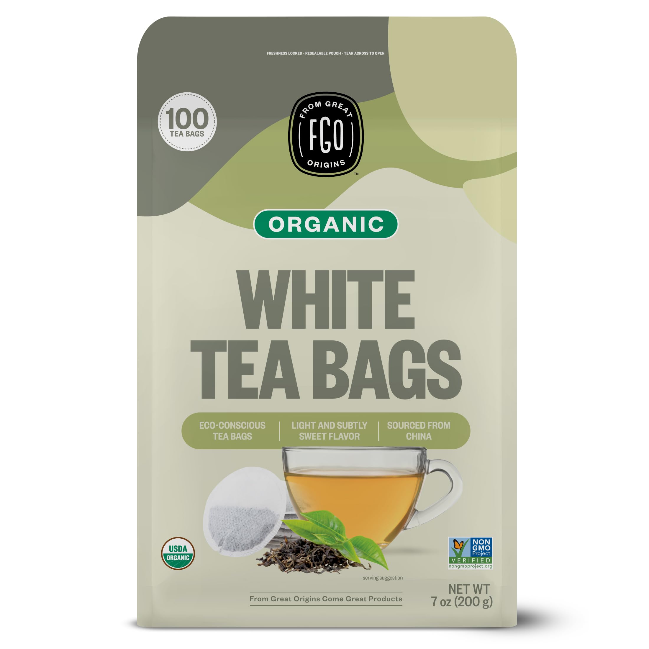 FGO Organic Chamomile Tea, 100 Count, Eco-Conscious Tea Bags, Resealable Bag, Packaging May Vary (Pack of 1)