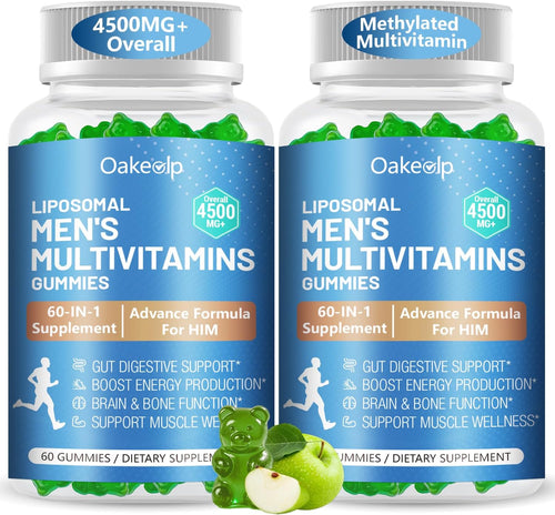 2 Pack 60-IN-1 Liposomal Methylated Multivitamin Gummy for Men Overall 4500MG+,Vitamin A C D3 K E B Complex ,Probiotics,Omega 3,CoQ10,Zinc,120+ Nutrients,for Immune,Heart and Digestive Wellness