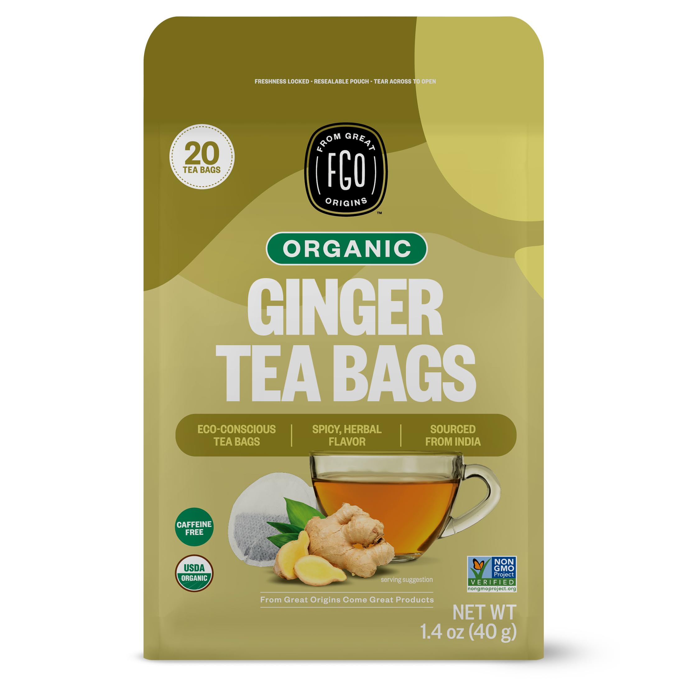 FGO Organic Chamomile Tea, 100 Count, Eco-Conscious Tea Bags, Resealable Bag, Packaging May Vary (Pack of 1)