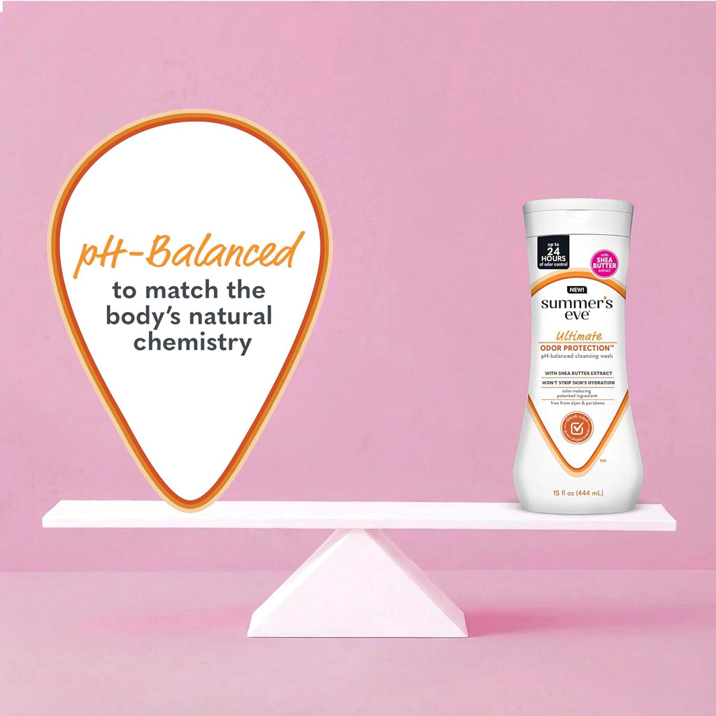 Summer’s Eve Ultimate Odor Protection Feminine Wash with Shea Butter - Up to 24 Hour Vaginal Odor Control, pH Balanced Formula, Clinically & Gynecologist Tested Intimate Body Wash - 15 Fl Oz