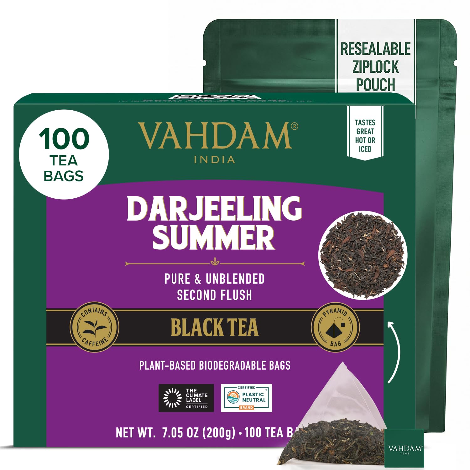 VAHDAM, Turmeric Moringa Tea Bags (100 Herbal Tea Bags) Caffeine Free, Non GMO | 100% Pure Herbal Blend - Sweet & Earthy | Resealable Ziplock Pouch