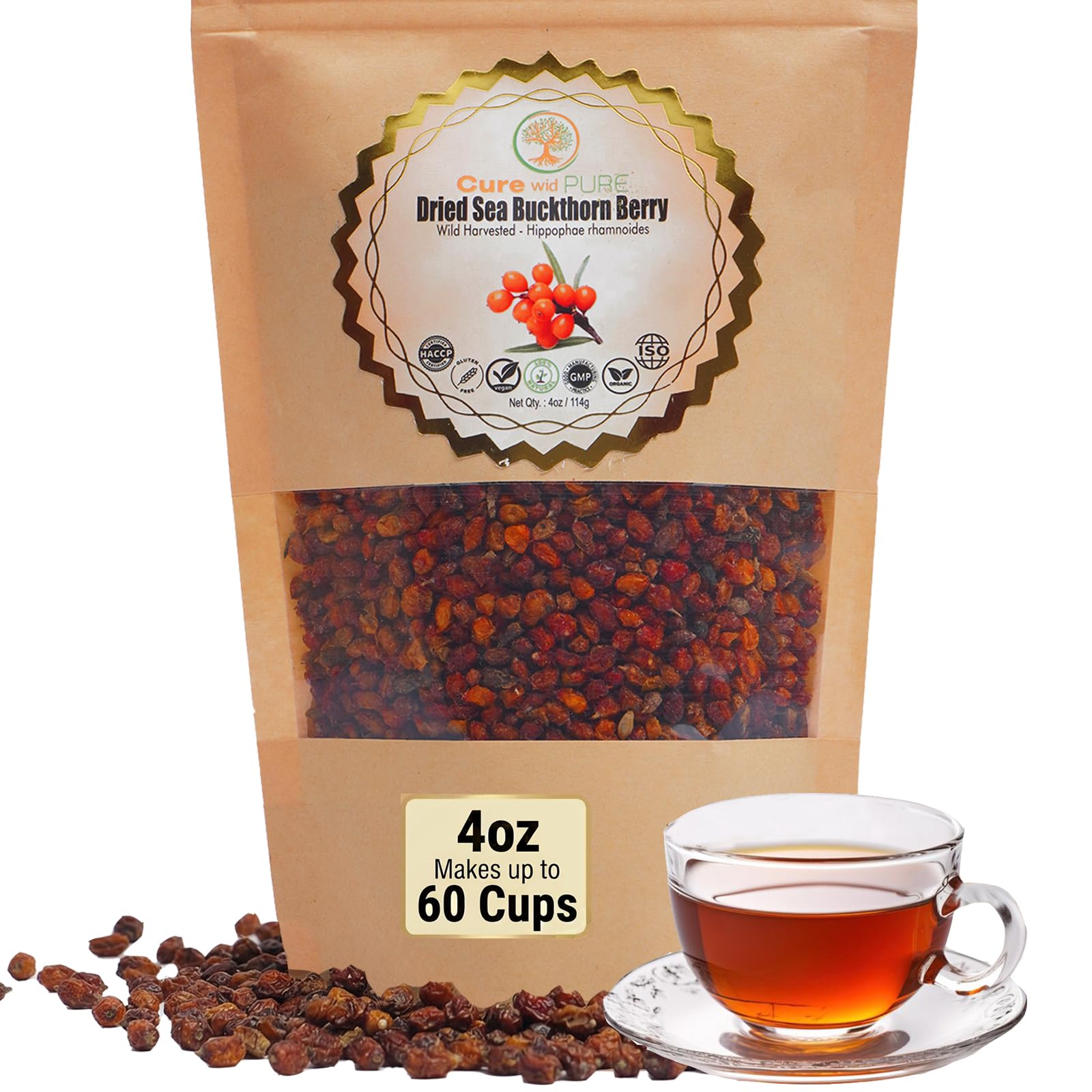 Cure wid Pure Organic Wormwood Herb Dried Cut & Sifted 4oz/114g - Artemisia Absinthium - Non-GMO,Preservative & Additives Free Wormwood Tea In Eco Friendly Resealable Pouch Traditional Herbal Remedy