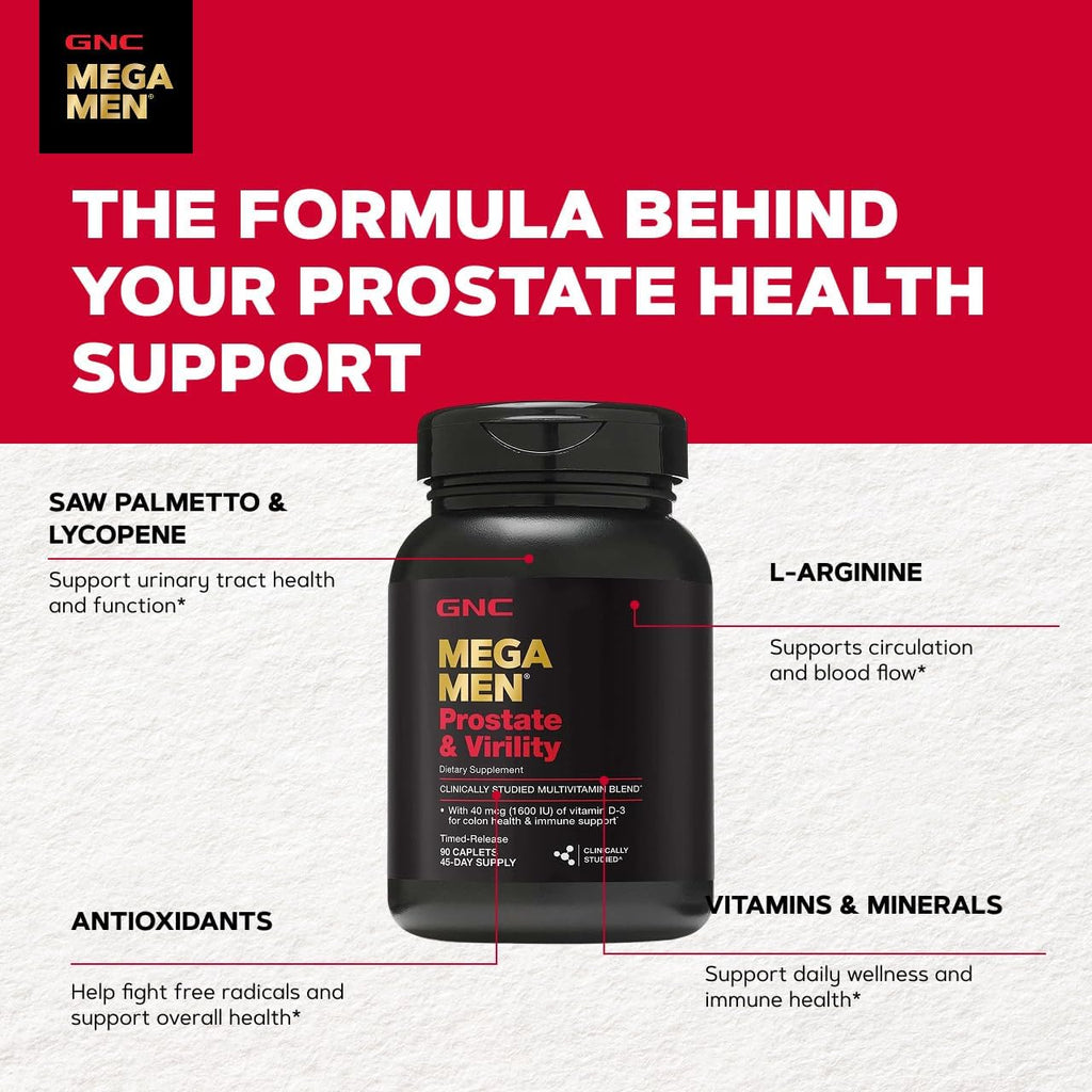 GNC Mega Men Prostate and Virility Multivitamin for Men, Supports Optimal Sexual Health and Prostate Health, 90 Count