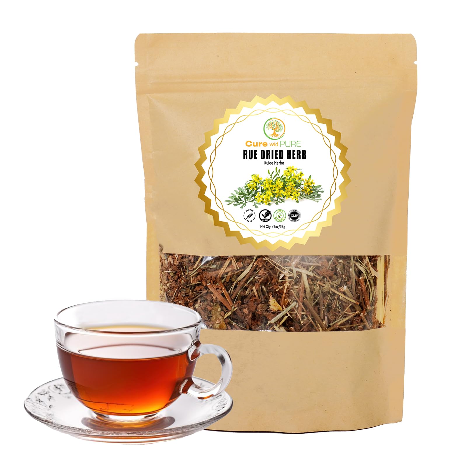 Cure wid Pure Organic Wormwood Herb Dried Cut & Sifted 4oz/114g - Artemisia Absinthium - Non-GMO,Preservative & Additives Free Wormwood Tea In Eco Friendly Resealable Pouch Traditional Herbal Remedy