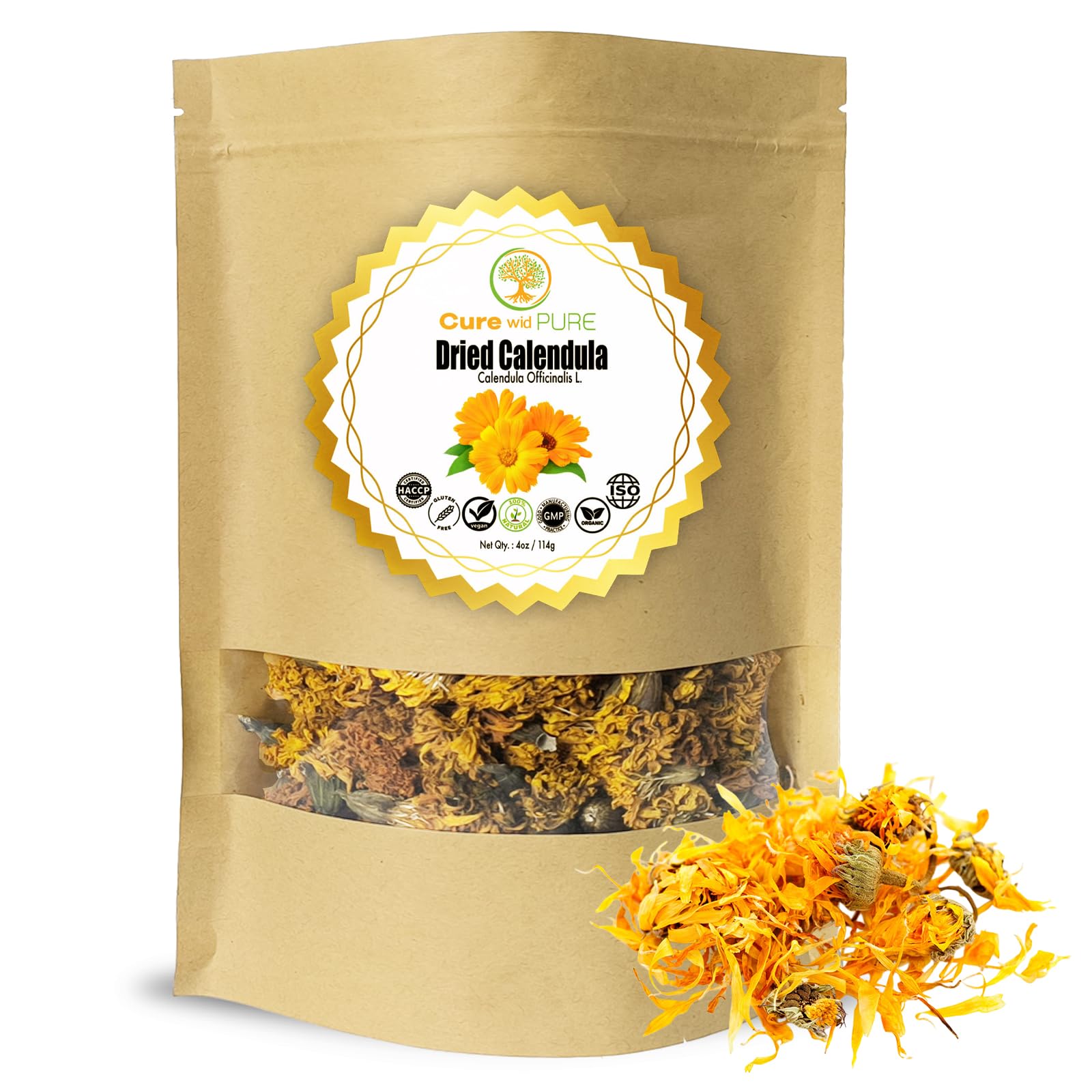 Cure wid Pure Organic Wormwood Herb Dried Cut & Sifted 4oz/114g - Artemisia Absinthium - Non-GMO,Preservative & Additives Free Wormwood Tea In Eco Friendly Resealable Pouch Traditional Herbal Remedy