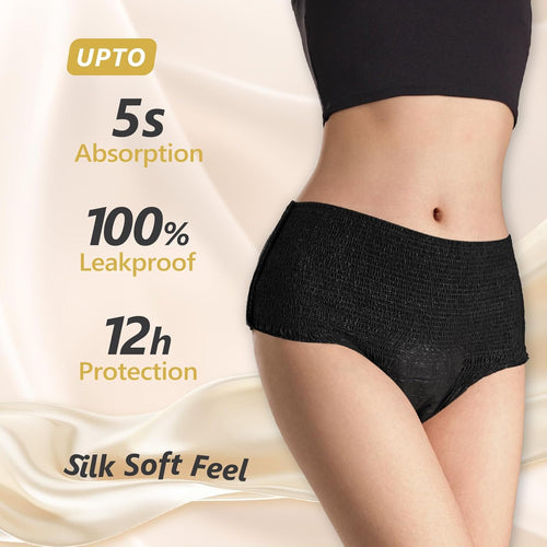 MOLLIS Disposable Period Underwear for Women, Postpartum Panties, Maternity Knickers Heavy Flow Leak Proof, Black, Large/X-Large, 8 Count